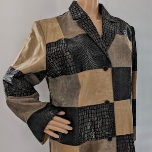 Vintage 90s y2k Newport News Patchwork Leather Jacket Trench Duster Size XL